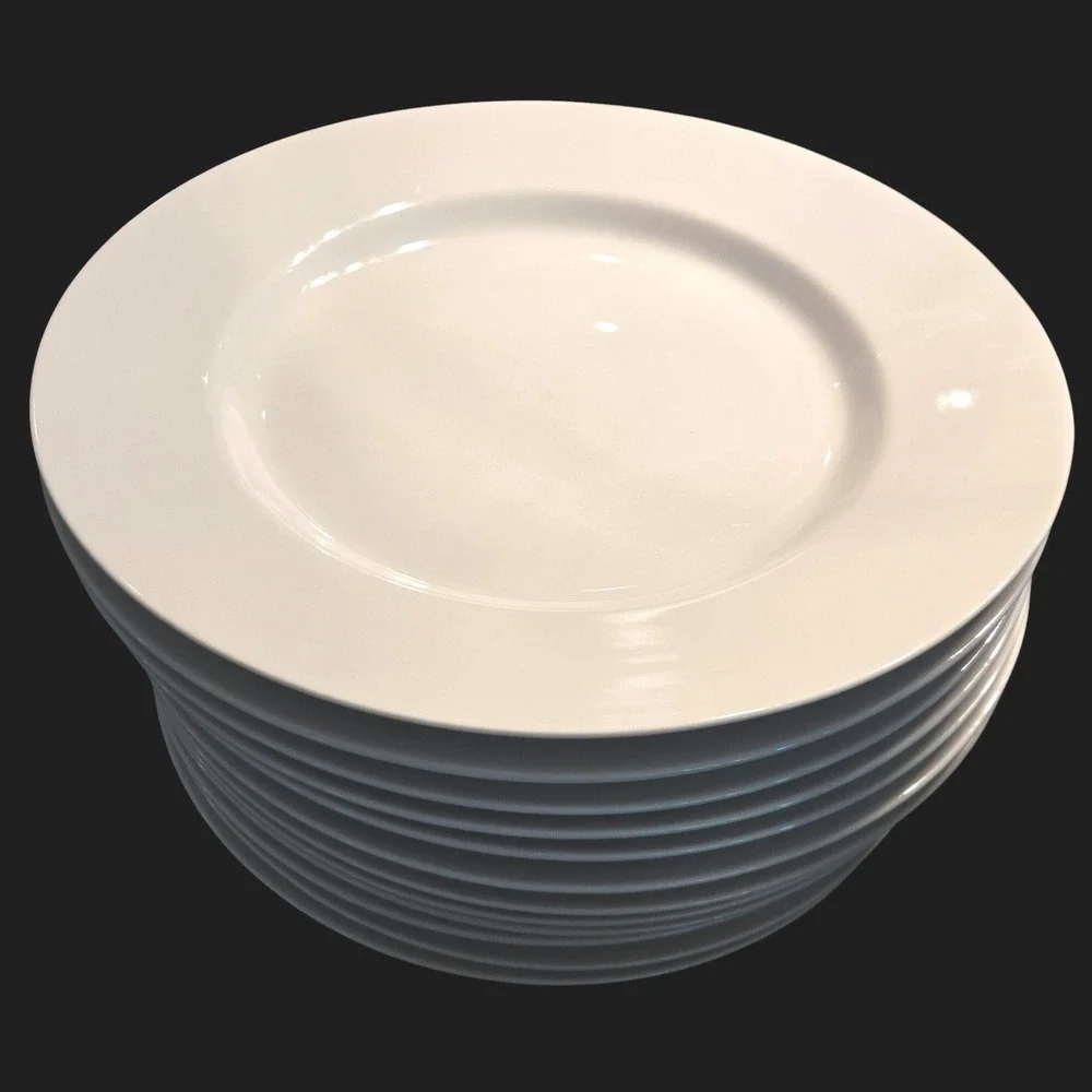 Set 2 Pottery Barn Dinner Plates 12in White Great White Porcelain Large Chargers
